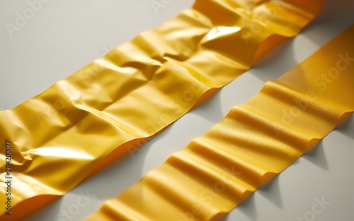 Yellow Vinyl Tape Strips Close Up Studio Texture Background Detail Photo