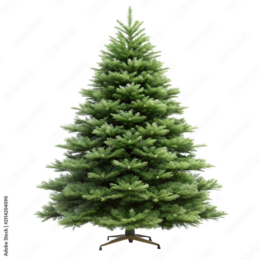 Fototapeta premium A lush green christmas tree standing as an isolated object on a transparent background isolated on transparent background