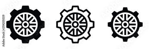 WebGear cogwheel vector icon set, settings cog wheel symbol for industrial machinery engineering configuration options process optimization maintenance technical repair, flat linear outline style