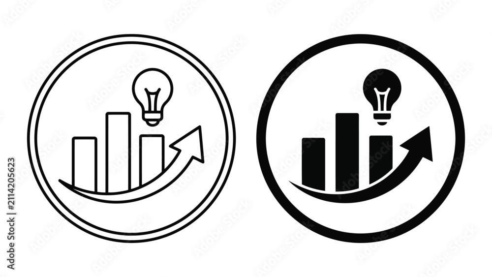 Obraz premium Business growth bar chart with lightbulb idea icon business lightbulb