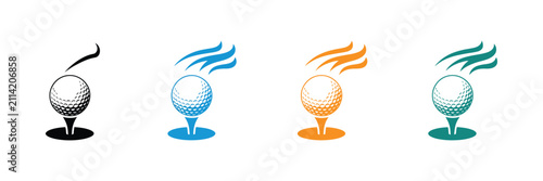 Foto Meteor golf themed graphic image on white background with blazing golf ball moti