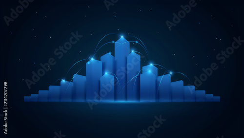 Abstract digital growth chart representing business success through connected blue vertical bars