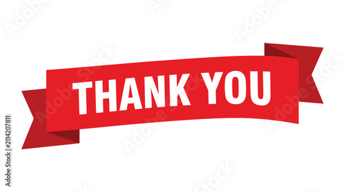 Red ribbon banner with white Thank You text for business greeting and appreciation message