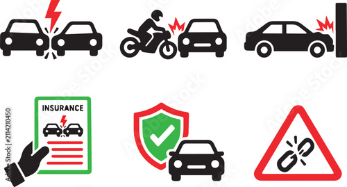 Car Accident and Insurance Protection Color Icon Set