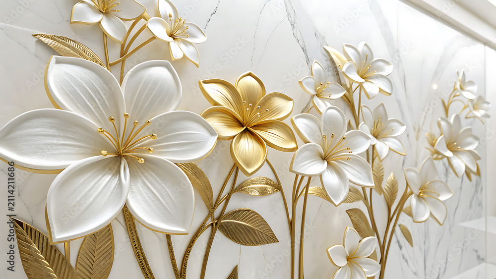 Obraz premium Elegant white flowers with golden accents wall art decor
