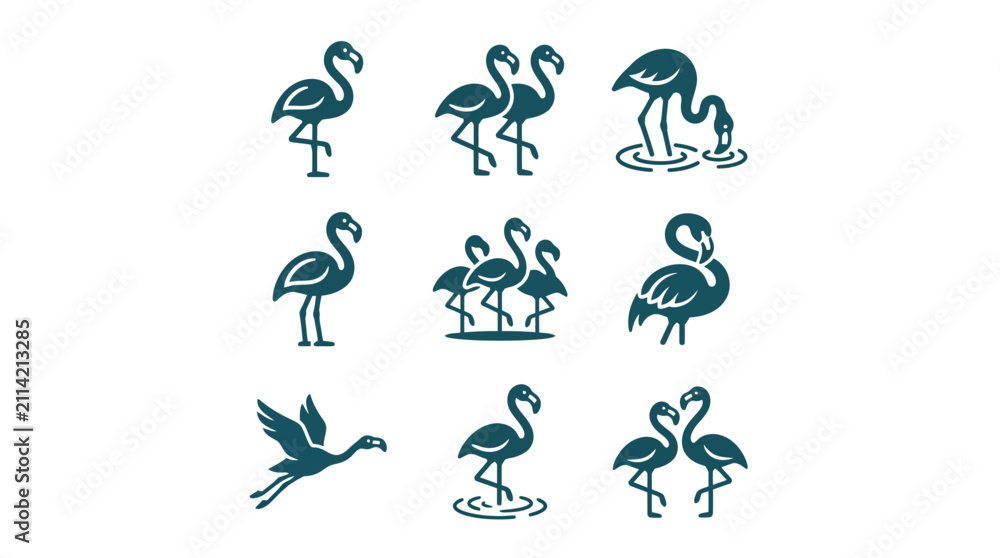 Obraz premium Flamingo and stork silhouette icons.