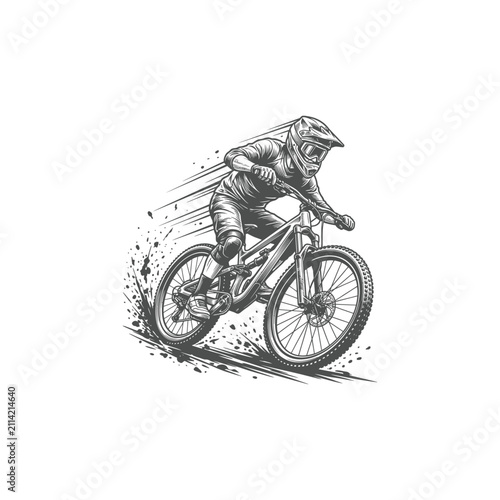 Mountain Biker Downhill Racing Action Sketch Vector Illustration