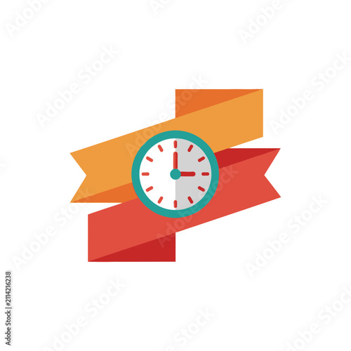 Flat clock icon with ribbons for limited time offers.