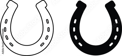 Quadro su tela Horseshoe Vector Icon Set featuring lucky horse shoe symbol, equestrian elements
