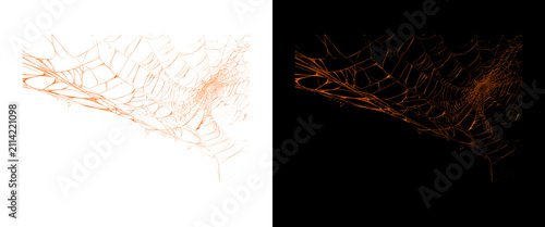 Bild auf Leinwand Abstract spider web texture set, orange cobweb design elements on white and blac