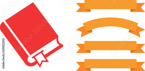 Konstfotografi Red Hardcover Book with Orange Banner Ribbon Set for Labels and Graphic Designs