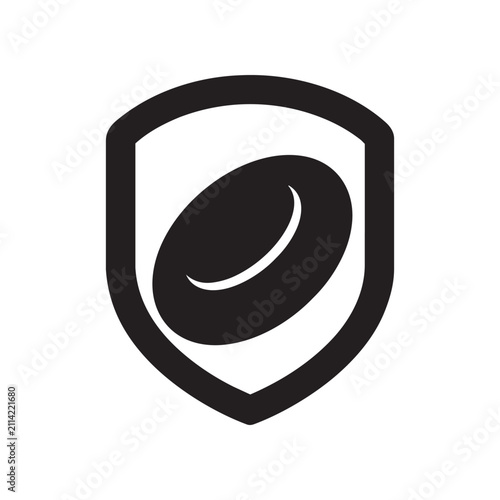 Vector icon of a red blood cell inside a protective shield symbol