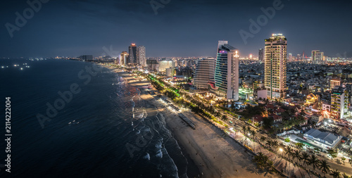 Bild auf Leinwand Aerial view of the skyline and nightscape of Da Nang, a coastal city in Vietnam