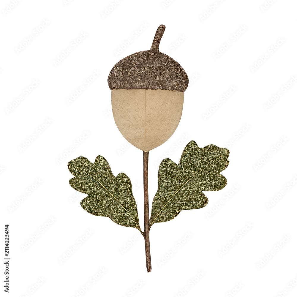 Obraz premium PNG Handcrafted acorn with green leaves.