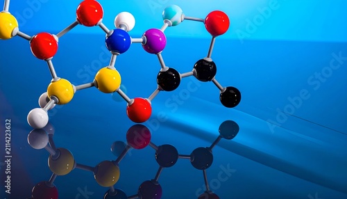 Vibrant Molecular Model Reflective Blue Background