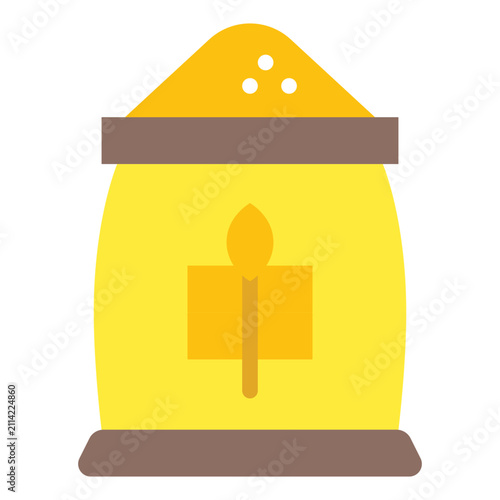 Fotografía Flat vector illustration of a lantern with a lit candle inside, salt crystals on top, and a tealight holder, suitable for holiday or cozy ambiance themes