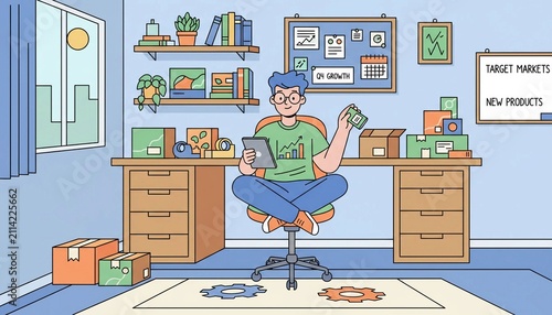 Young Professional Relocating for Career Opportunities with Moving Boxes, Travel Bag and New Beginning Concept Background