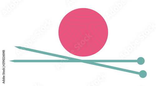 Knitting Needles and Yarn Ball Icon with Handmade Craft and Textile Hobby Concept