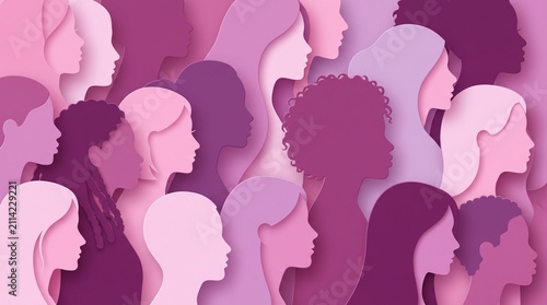 International Women's Day concept featuring layered 3D paper cut silhouettes.
