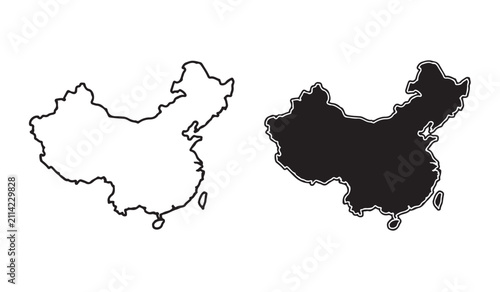 Fotografie China map icon collection, China map sign vector set in outline, solid style