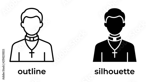 Foto Clergy Iconography: A clear outline and a solid silhouette of a clergy member, distinguished by a clerical collar and a cross necklace, representing faith and spiritual leadership