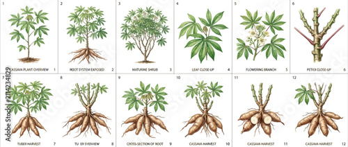 Foto Educational Botanical Infographic of Cassava Plant Life Cycle