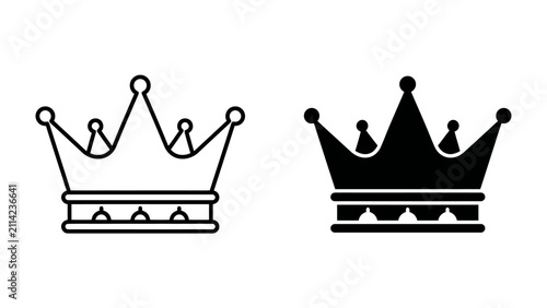 Fotografie Royal Icons: Two crowns, one outlined and one solid black, symbolizing royalty, power, and leadership