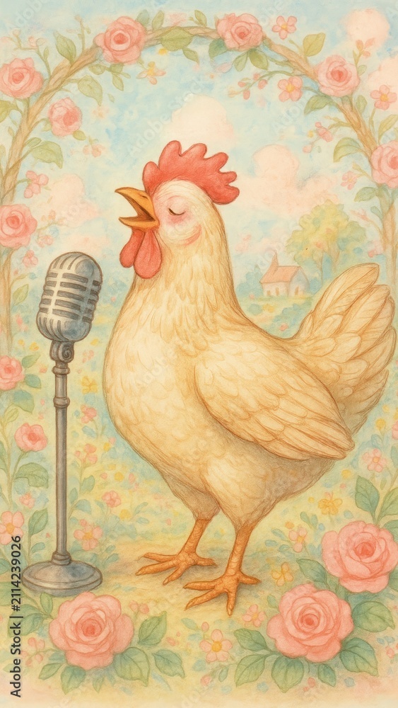 Fototapeta premium Charming chicken singing mobile wallpaper
