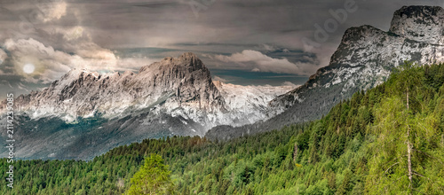 Photography Dolomites mountain in Italy south of Tyrol, with famous rocky peaks background u