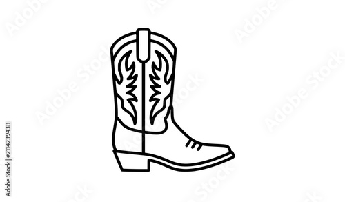 Cowboy boot outline icon black vector linear symbol of classic western mexican boot for country apparel