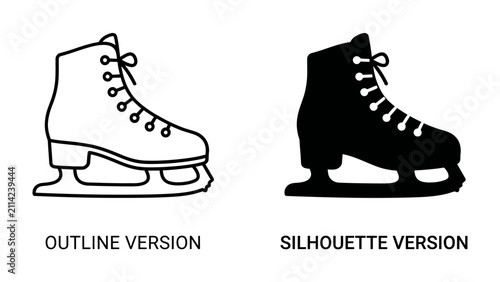 Foto Ice Skate Icon Set: A collection featuring an outline and silhouette of an ice skate, perfect for representing winter sports, cold weather activities, and figure skating