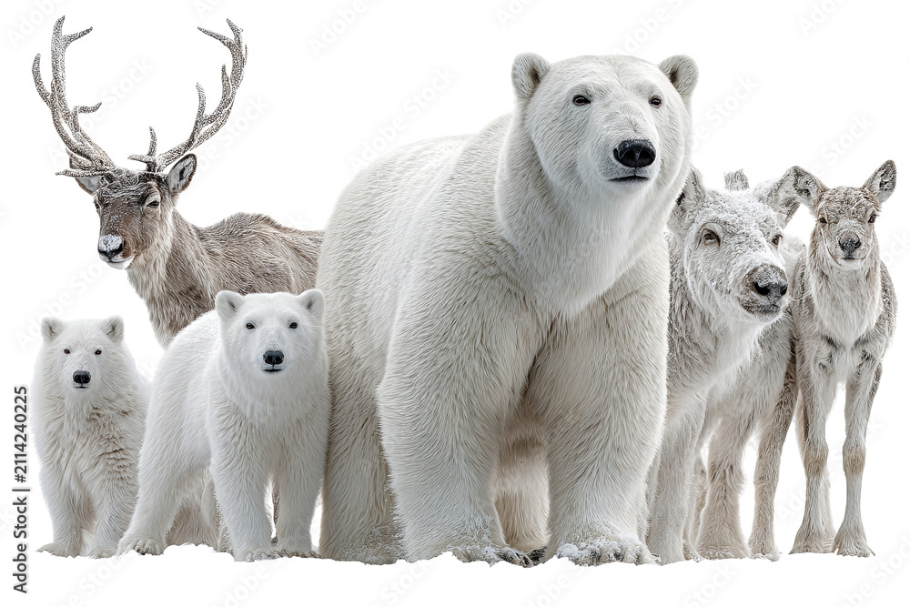 Fototapeta premium Arctic animal bundle isolated on transparent background, cute polar wildlife PNG cutout collection