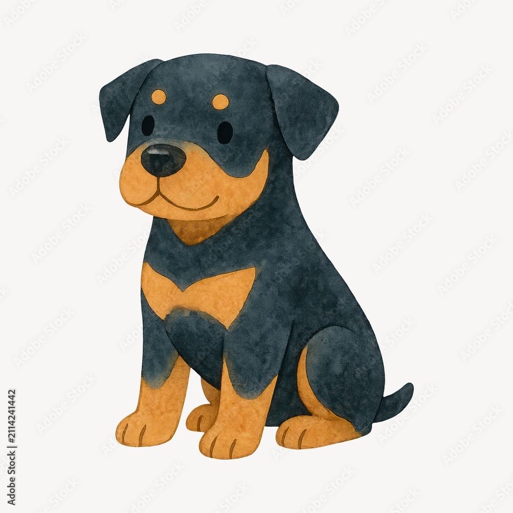 Fototapeta premium Cute cartoon Rottweiler puppy illustration.