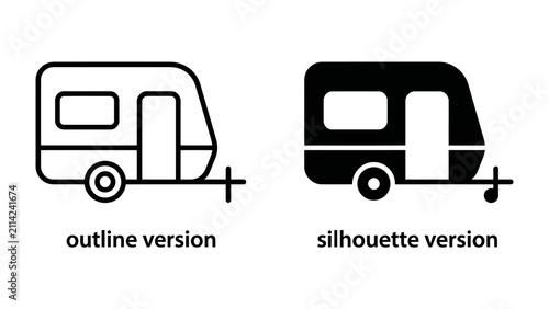 Fotografie Caravan Icons: Two minimalist caravan icons, one an outline and the other a silhouette, representing travel and mobile living
