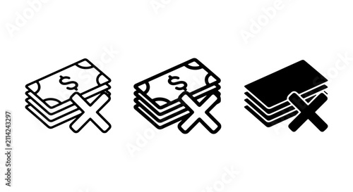 Money Icon Set, Financial Prohibition Symbols, Cash Restriction Graphics, No Funds Vector Illustrations