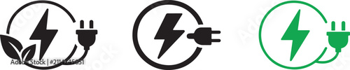 Car charging point icon with electric plug. Green energy symbol for EV charging and clean power vector.