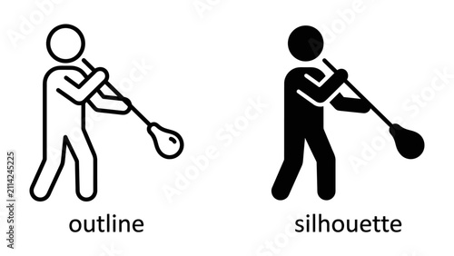 Obraz na płótnie Glassblowing Icon: A minimalist depiction of a glassblower at work, showcasing both an outline and a solid silhouette of the artist shaping molten glass with a blowpipe