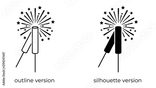 фотографія Sparkler Icon: A set of sparkler icons, one in outline and the other in silhouette, ready to ignite a celebration