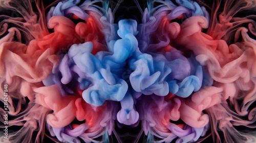 Abstract Symmetrical Red Blue and Purple Fluid Ink Flow Background