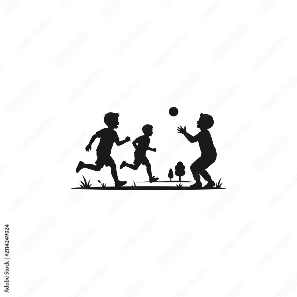 Obraz premium Children playing ball silhouette vector illustration