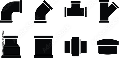 Cuadro en lienzo Plumbing Pipe Fittings and Connectors Icon Set Vector Featuring Elbow, Tee, Wye,