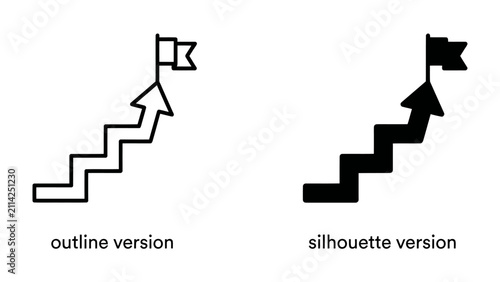 Stairway to Success: An illustration depicts two icons symbolizing progress and achievement: a zigzag staircase leading upwards with an arrow pointing towards a flag.
