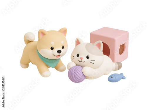 Cute Pastel Animal Figurines With Shiba Inu And Cat