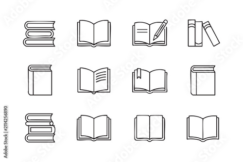 Fotografie Book and reading line icon set with open books library textbooks notebook and ed