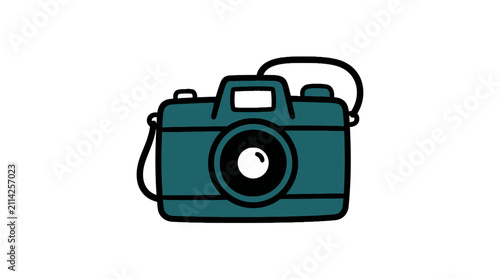 Fotografie Flat illustration of a teal professional SLR camera.