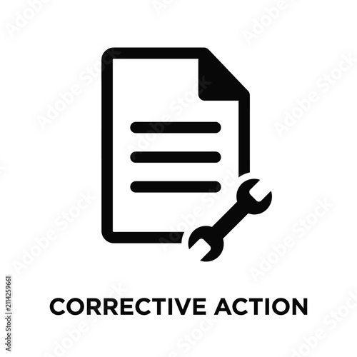 Document with wrench icon a flat black silhouette against a white background for corrective maintenance action maintenance report repair