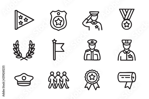 Cuadro en lienzo Military Officer, Medal, Flag and Recognition Outline Icon Collection for Armed