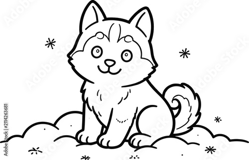 Cute husky puppy outline illustration for coloring pages and children's designs