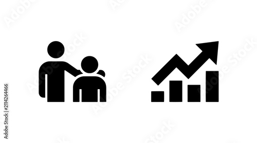 Professional mentorship and business growth statistics icons set