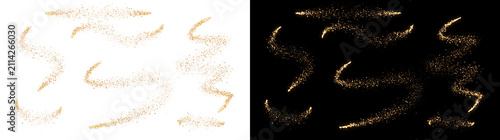 Принти на полотні Golden sparkle trail swirl with glowing glitter particles on dark background ide